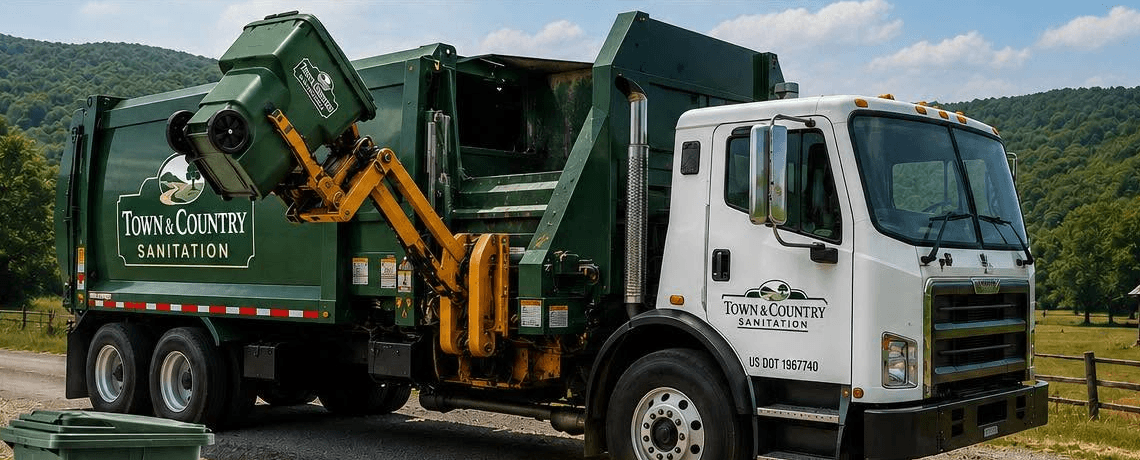 Town & Country Sanitation truck on a county route